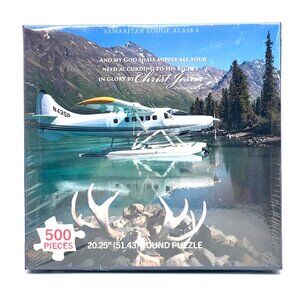 500-Piece Round Puzzle Samaritan Lodge Alaska Floatplane 20.25" Diameter New
